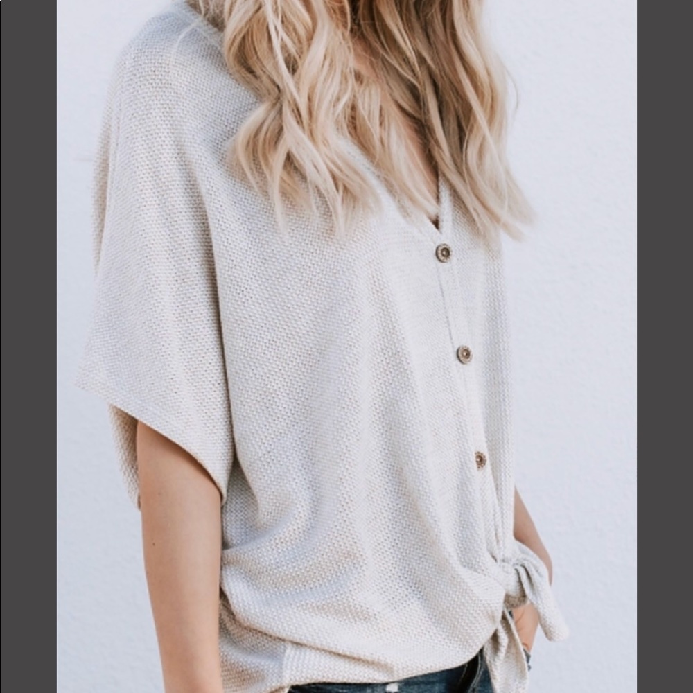 Tie up waffle knit top - Picture 4 of 6